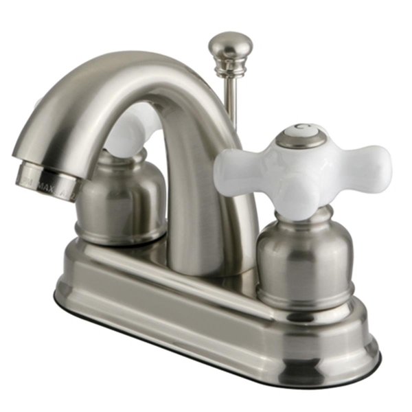 Furnorama Water Saving Restoration Centerset Lavatory Faucet with Porcelain Cross Handles; Satin Nickel FU1588102